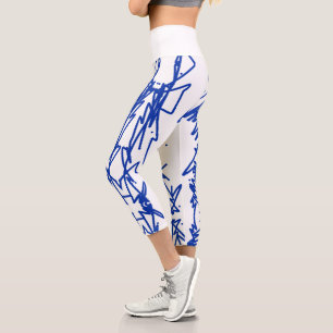 Leggings Capri Resumen Esbozo de arte Líneas azules Curvas Pierna