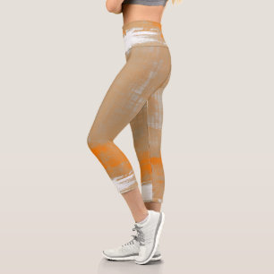 Leggings Capri Resumen estilo arte moderno naranja blanco