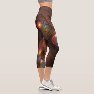 Leggings Capri Resumen fluorescente colorido Trippy Brown Fractal