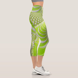 Leggings Capri Resumen Fractal de espiral verde limón