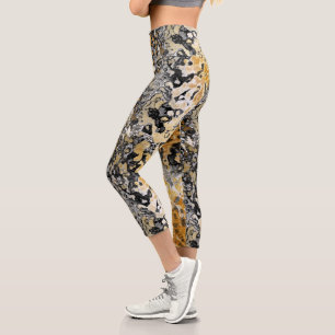 Leggings Capri Resumen gris y oro