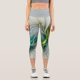 Leggings Capri Resumen hipnótico Fractal Verde azulado Turquesa d