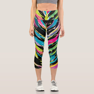 Leggings Capri Resumen Hoja tropical vibrante multicolor