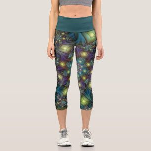 Leggings Capri Resumen ilustrado brillante arte fractal púrpura V