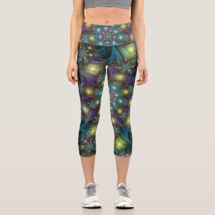 Leggings Capri Resumen ilustrado brillante arte fractal púrpura V