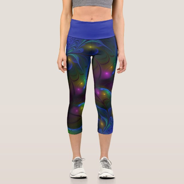 Leggings Capri Resumen luminoso colorido de fractal trippy modern (Anverso)