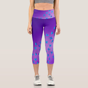 Leggings Capri Resumen Luna Púrpura y Mariposas
