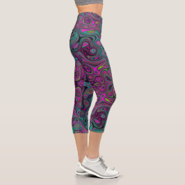 Leggings Capri Resumen Magenta y patrón Verde azulado de Groovy A