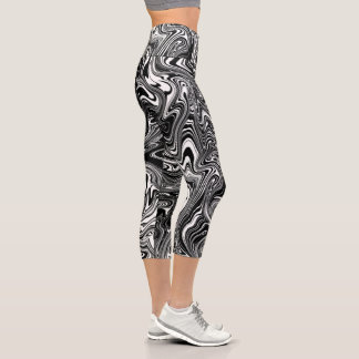 Leggings Capri Resumen Mármol Líquido Blanco y Negro