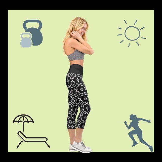 Leggings Capri Resumen Modelo de puntos de boquilla monocromo (Activewear or leisure wear? Your choice, looking good anyhow.)