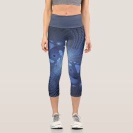 Leggings Capri Resumen moderno Arte Fractal Dusk Azul trendy