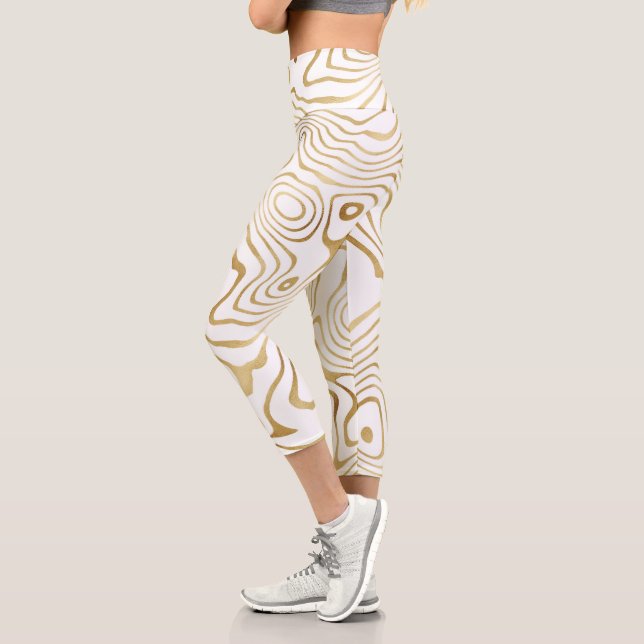 Leggings Capri Resumen moderno de mármol de oro blanco (Izquierda)
