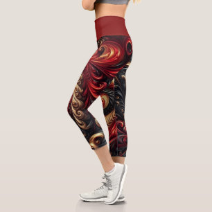 Leggings Capri Resumen moderno giratorio rojo, negro y oro