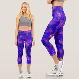 Leggings Capri Resumen moderno Pintar púrpura Splatter Universo