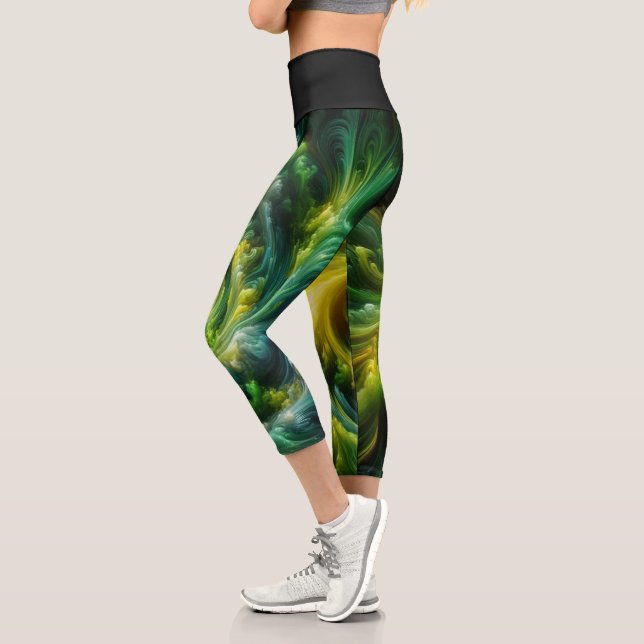 Leggings Capri Resumen moderno Swirling Bright Green (Izquierda)