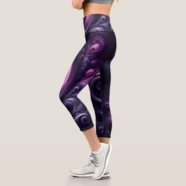 Leggings Capri Resumen moderno Swirling Dark Purple (Izquierda)
