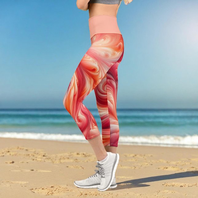 Leggings Capri Resumen moderno Swirling Pink and Salmon (Subido por el creador)