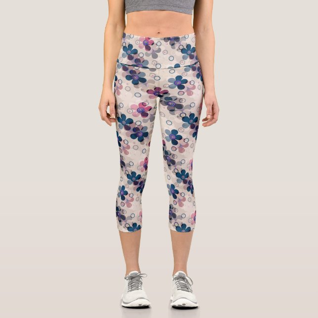 Leggings Capri Resumen niños lindos flores personalizados florale (Anverso)