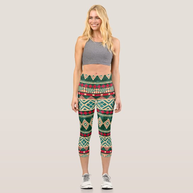 Leggings Capri Resumen Patrón de estilo geométrico africano (Anverso)