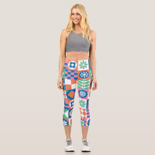 Leggings Capri Resumen Patrón folclórico escandinavo floral