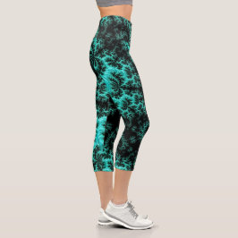 Leggings Capri Resumen Patrón fractal verde negro