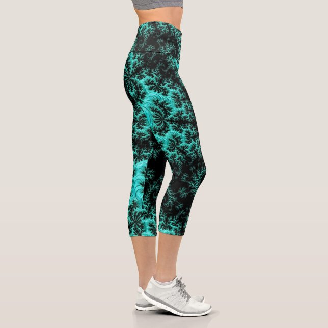 Leggings Capri Resumen Patrón fractal verde negro (Derecha)