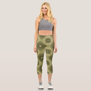 Leggings Capri Resumen Patrón sin foco de flor verde oliva
