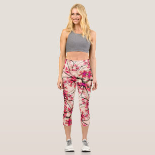 Leggings Capri Resumen Patrón sin soldadura de floración roja