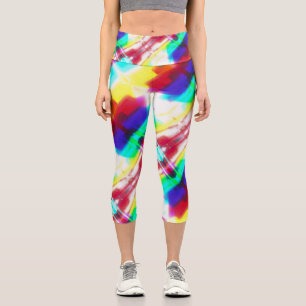 Leggings Capri Resumen Popart Primario Arcoiris Alto Capris