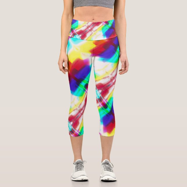 Leggings Capri Resumen Popart Primario Arcoiris Alto Capris (Anverso)