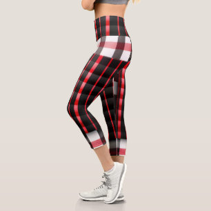 Leggings Capri Resumen Red Black Plaid Moderno Colección