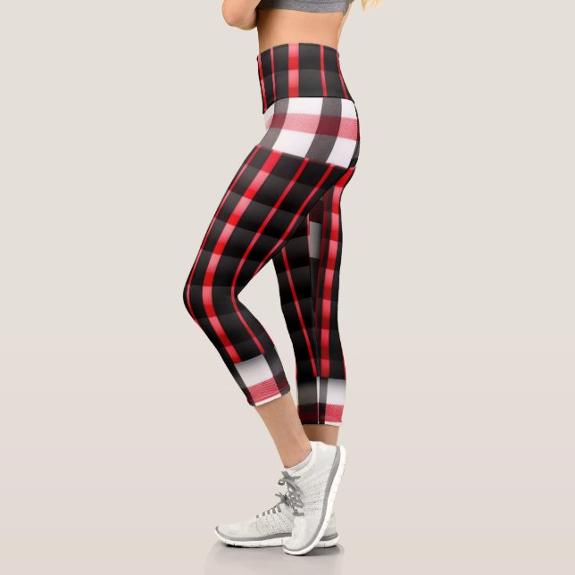 Leggings Capri Resumen Red Black Plaid Moderno Colección (Izquierda)