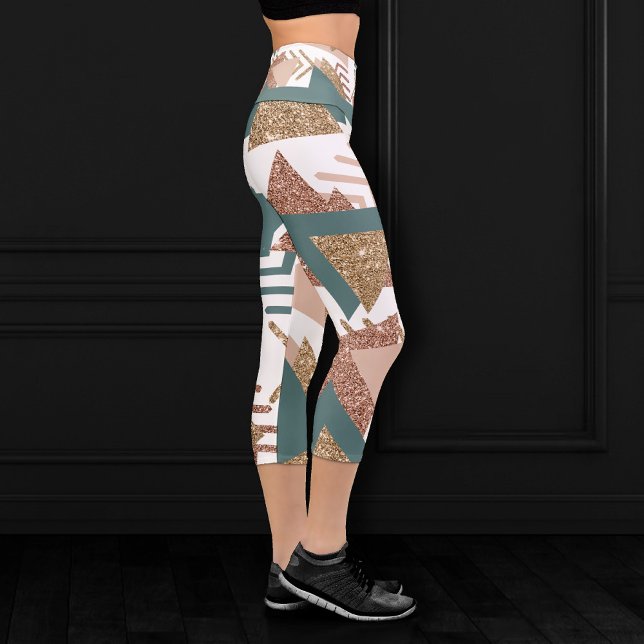 Leggings Capri Resumen retro de los años 80 | Paleta verde y dora (Subido por el creador)
