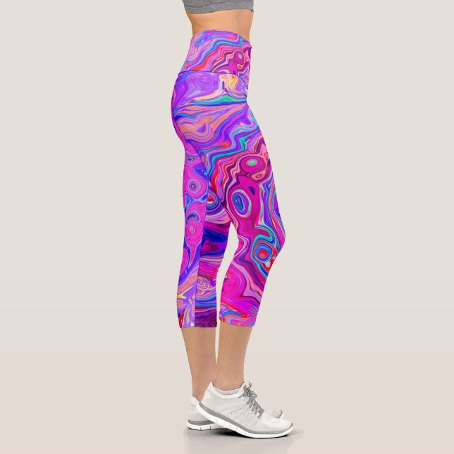 Leggings Capri Resumen retro púrpura y Naranja Groovy Swirl (Derecha)