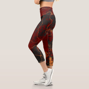 Leggings Capri Resumen rojo, gris y naranja