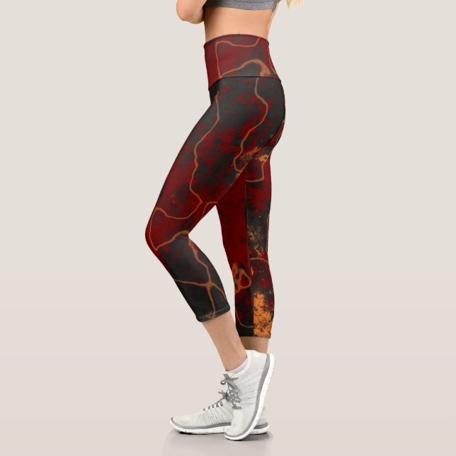 Leggings Capri Resumen rojo, gris y naranja (Izquierda)