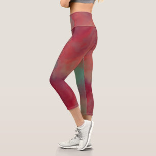 Leggings Capri Resumen Rojo y Verde Abstracto