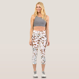 Leggings Capri Resumen Terrazzo Mosaic Rust Brown & Blue Pattern