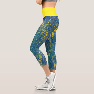 Leggings Capri Resumen Textura de arte Amarillo azul pálido