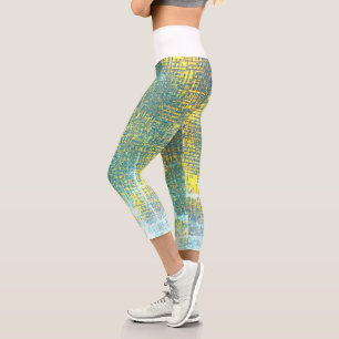 Leggings Capri Resumen Textura de arte amarillo pálido azul turqu
