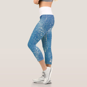 Leggings Capri Resumen Textura de arte Blanco azul pálido