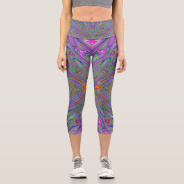 Leggings Capri Resumen Trippy Purple, Naranja y mariposa verde