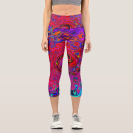 Leggings Capri Resumen trippy rojo y púrpura Retro líquido girato
