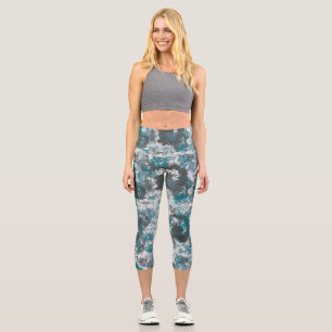 Leggings Capri Resumen turquesa y gris