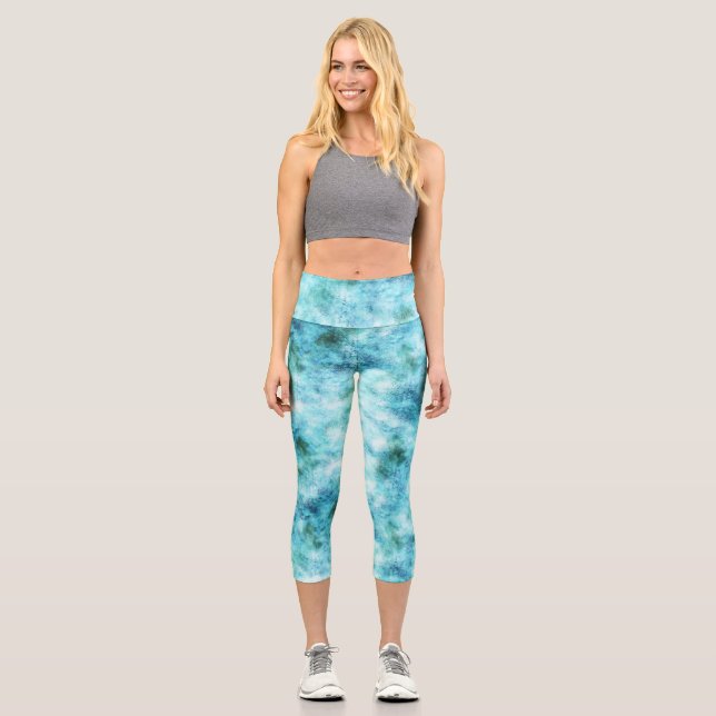 Leggings Capri Resumen verde azul de Aqua (Anverso)