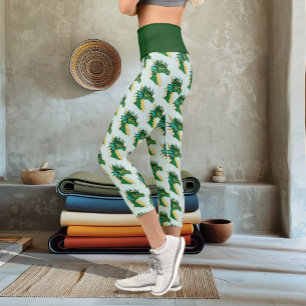 Leggings Capri Retrato de cabeza de dragón verde esmeralda Fantas
