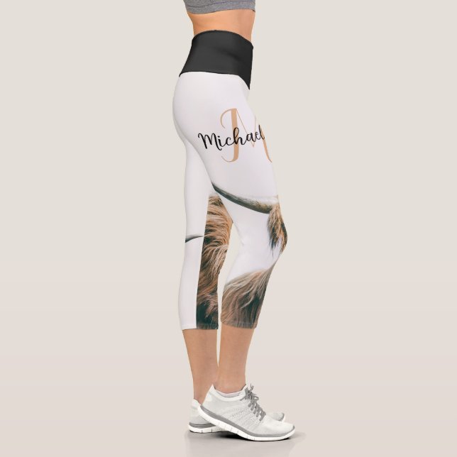 Leggings Capri Retrato de vaca de Highland nombre personalizado m (Derecha)