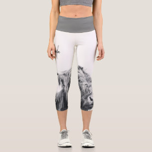 Leggings Capri Retrato de vaca de las Tierras Altas monograma ini