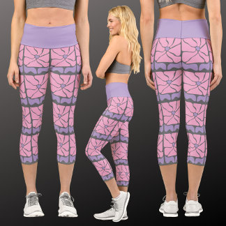 Leggings Capri Retro 70s Flower Pattern High Waisted Capris