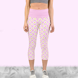 Leggings Capri Retro blanco y rosa daisida lindo entrenamiento fl